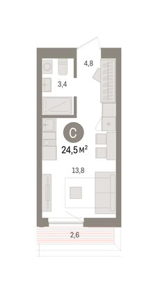 24,5 м², студия, 6/8 этаж