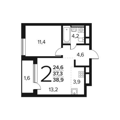 Продажа 2-комнатной квартиры 38,9 м², 3/7 этаж