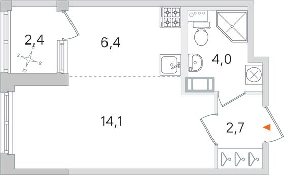 Продажа квартиры-студии 28,4 м², 4/4 этаж