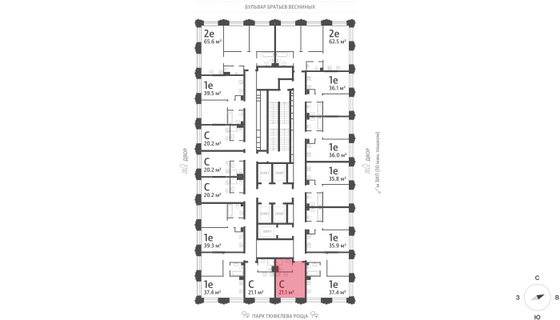 Продажа квартиры-студии 21,1 м², 33/43 этаж