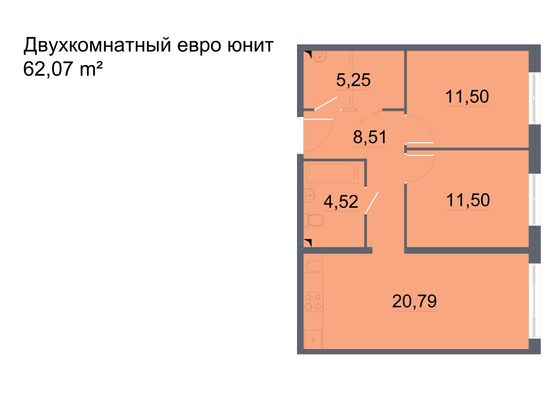 Продажа 2-комнатной квартиры 62,1 м², 2/24 этаж