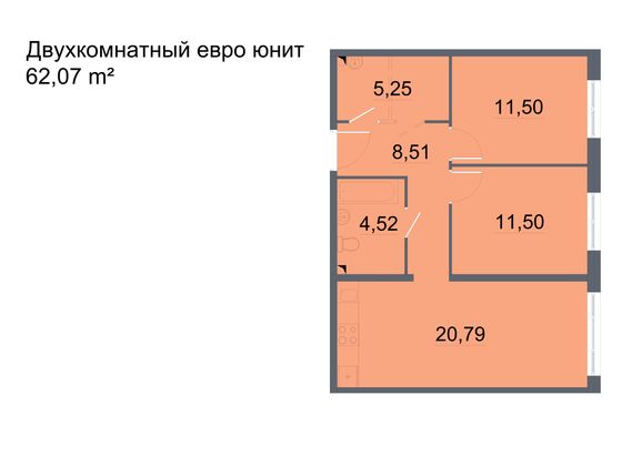 62,1 м², 2-комн. квартира, 2/24 этаж