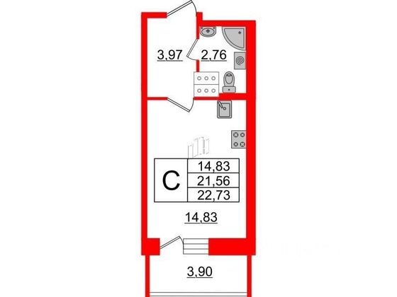 Продажа квартиры-студии 23 м², 6/11 этаж