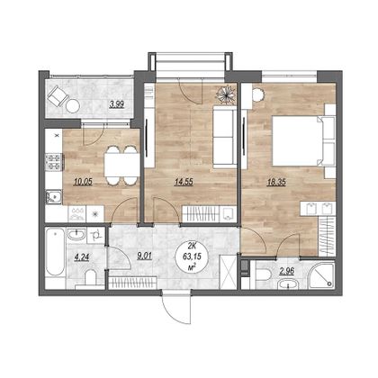Продажа 2-комнатной квартиры 63,2 м², 10/10 этаж