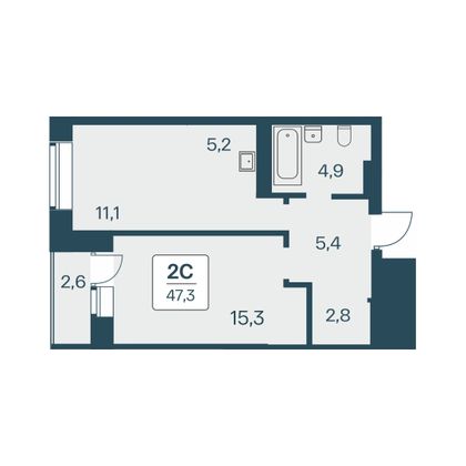 47,3 м², 2-комн. квартира, 9/30 этаж
