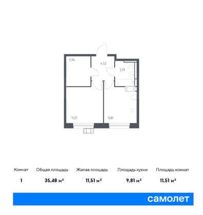 Продажа 1-комнатной квартиры 35,5 м², 9/17 этаж