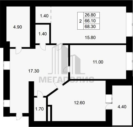 Продажа 2-комнатной квартиры 68,7 м², 3/7 этаж