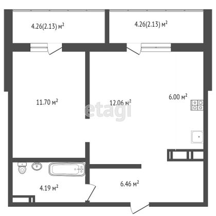 Продажа 1-комнатной квартиры 44,6 м², 12/20 этаж