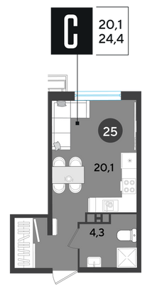 Продажа квартиры-студии 24,4 м², 4/18 этаж