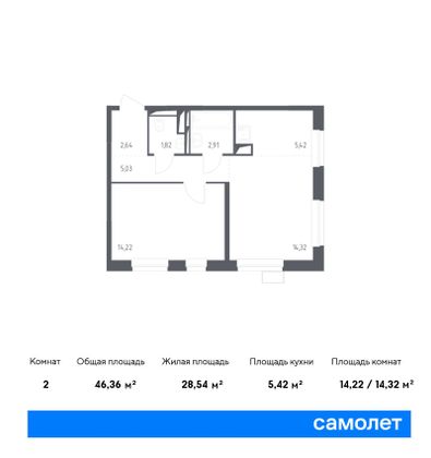 Продажа 2-комнатной квартиры 46,4 м², 9/17 этаж