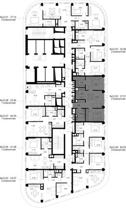 Продажа 2-комнатной квартиры 57,9 м², 22/49 этаж