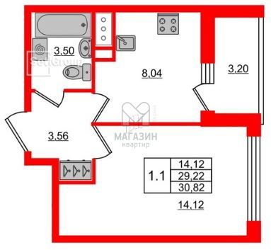 Продажа 1-комнатной квартиры 30,8 м², 13/15 этаж