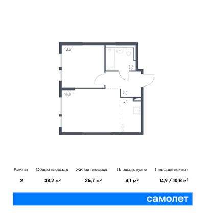 38,2 м², 1-комн. квартира, 7/16 этаж