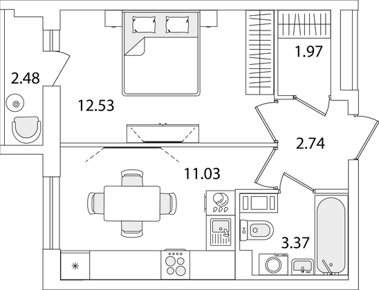 32,9 м², 1-комн. квартира, 3/9 этаж