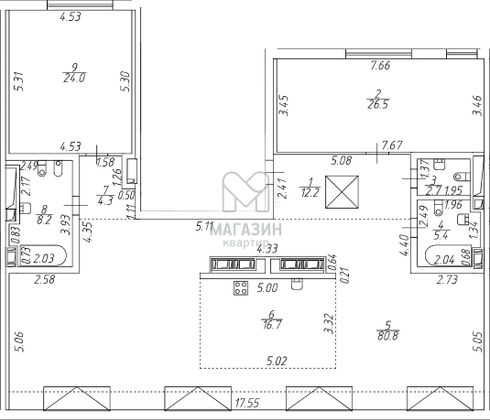 Продажа 2-комнатной квартиры 180,8 м², 7/7 этаж