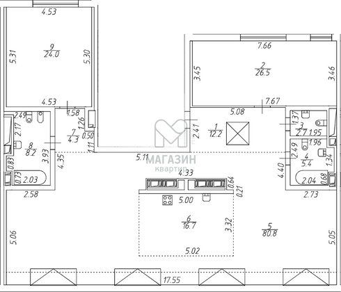 Продажа 2-комнатной квартиры 180,8 м², 7/7 этаж