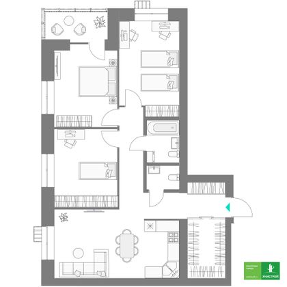 90,8 м², 3-комн. квартира, 6/9 этаж