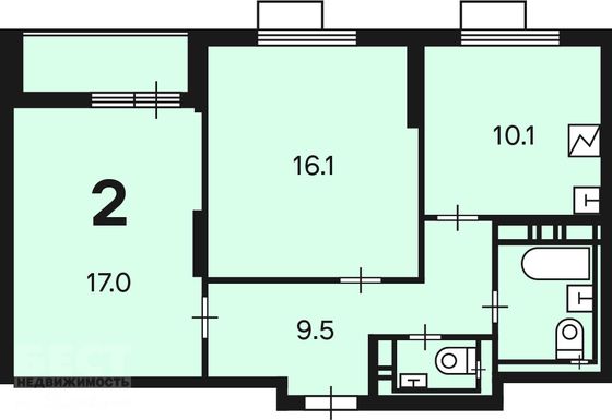 Продажа 2-комнатной квартиры 57,9 м², 2/19 этаж