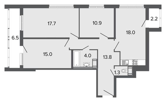 80,7 м², 4-комн. квартира, 22/24 этаж