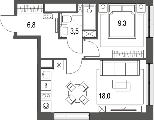 37,5 м², 1-комн. квартира, 13/25 этаж