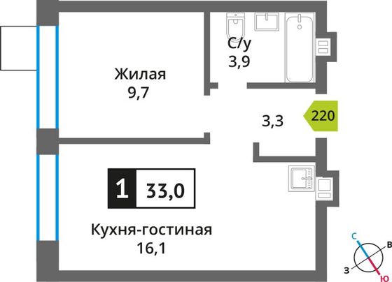 Продажа 1-комнатной квартиры 33 м², 6/6 этаж