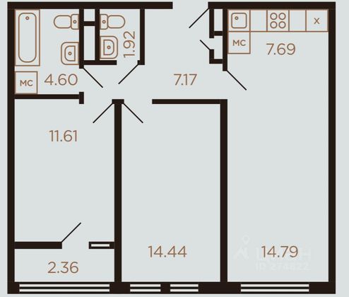 Продажа 2-комнатной квартиры 64 м², 2/8 этаж