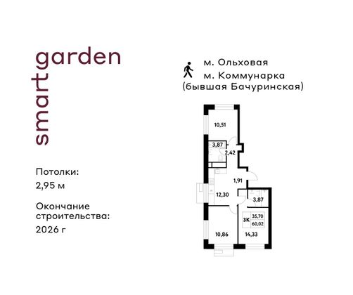 Продажа 3-комнатной квартиры 60 м², 10/16 этаж