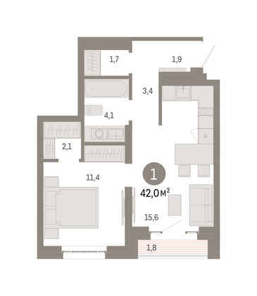 Продажа 1-комнатной квартиры 42 м², 11/16 этаж