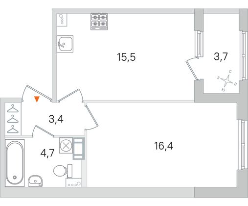 Продажа 1-комнатной квартиры 41,8 м², 3/4 этаж