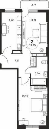 53,6 м², 2-комн. квартира, 2 этаж