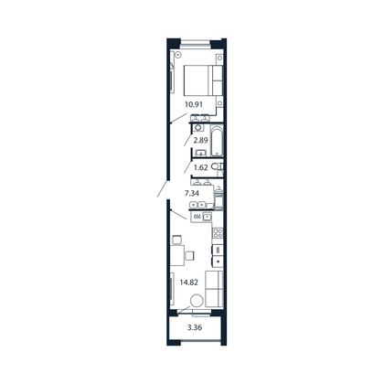 Продажа 1-комнатной квартиры 39,3 м², 3/12 этаж