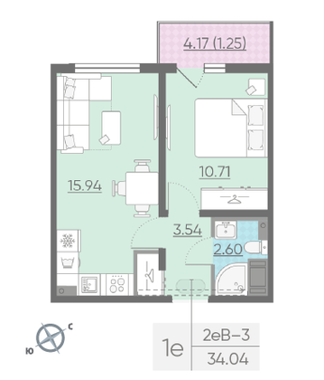 Продажа 1-комнатной квартиры 34 м², 10/13 этаж
