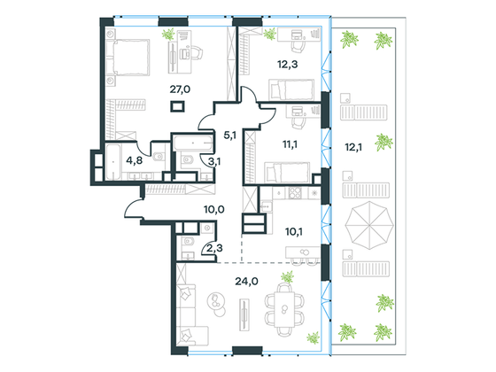 Продажа 4-комнатной квартиры 121,9 м², 21/32 этаж