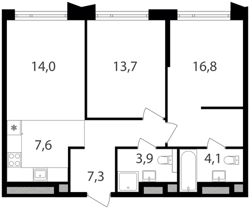 Продажа 2-комнатной квартиры 67,4 м², 2/24 этаж