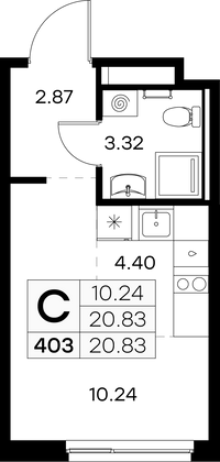 20,8 м², студия, 1/9 этаж