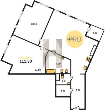 Продажа 2-комнатной квартиры 111,8 м², 6/9 этаж