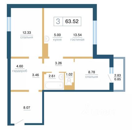 Продажа 3-комнатной квартиры 63,5 м², 7/17 этаж