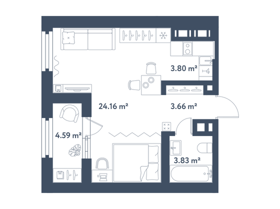 37,8 м², студия, 4/11 этаж