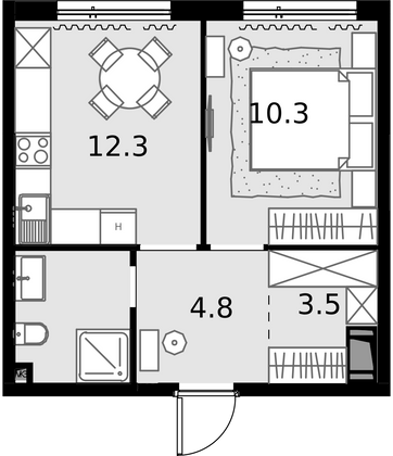 34,4 м², 1-комн. квартира, 24/28 этаж