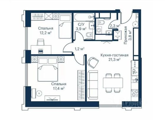 Продажа 3-комнатной квартиры 61 м², 15/20 этаж