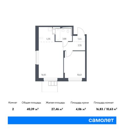 40,4 м², 1-комн. квартира, 2/10 этаж