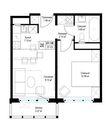 Продажа 1-комнатной квартиры 36,9 м², 6/17 этаж