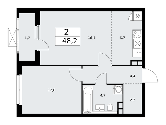 48,2 м², своб. планировка, 3/17 этаж