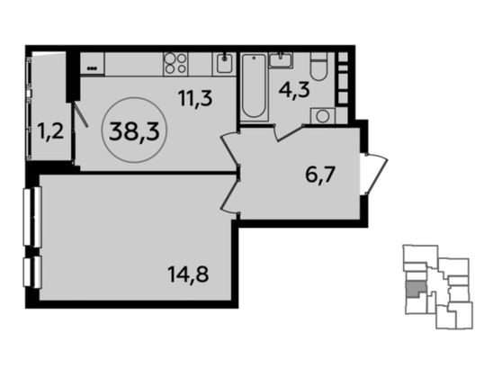 Продажа 1-комнатной квартиры 38,3 м², 2/22 этаж