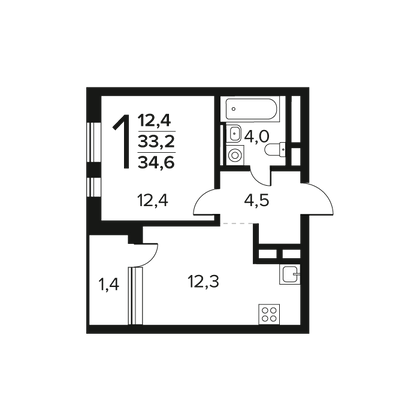 Продажа 1-комнатной квартиры 34,7 м², 3/12 этаж