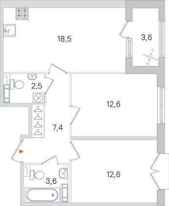 Продажа 2-комнатной квартиры 59 м², 3/4 этаж