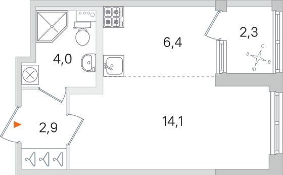 Продажа квартиры-студии 28,5 м², 2/4 этаж