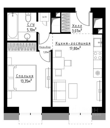 Продажа 1-комнатной квартиры 36,5 м², 7/29 этаж