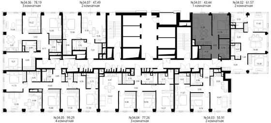 Продажа 1-комнатной квартиры 43,4 м², 34/48 этаж