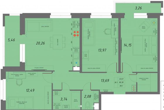 84,7 м², 3-комн. квартира, 3/8 этаж